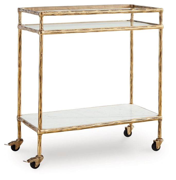 Plattfield - Antique Gold Finish - Bar Cart - Tallahassee Discount Furniture (FL)