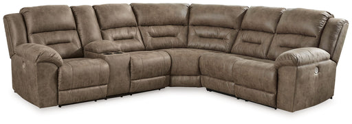 Ravenel - 3-Piece Power Reclining Sectional With Laf Power Reclining Loveseat With Console - Faux Leather - Fossil - Tallahassee Discount Furniture (FL)