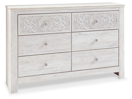 Paxberry - Six Drawer Dresser - Medallion Drawer Pulls - Whitewash - Tallahassee Discount Furniture (FL)