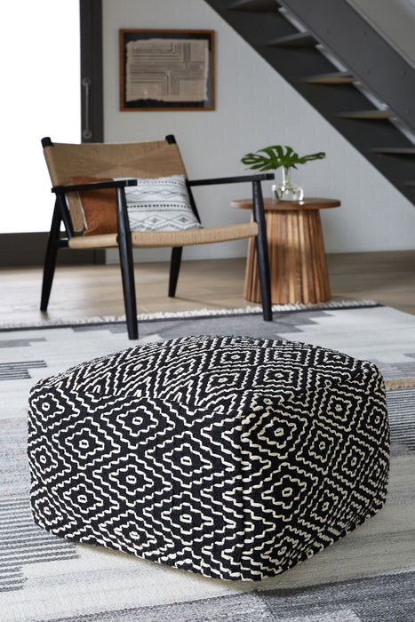 Jasett - Black / Ivory - Pouf - Tallahassee Discount Furniture (FL)