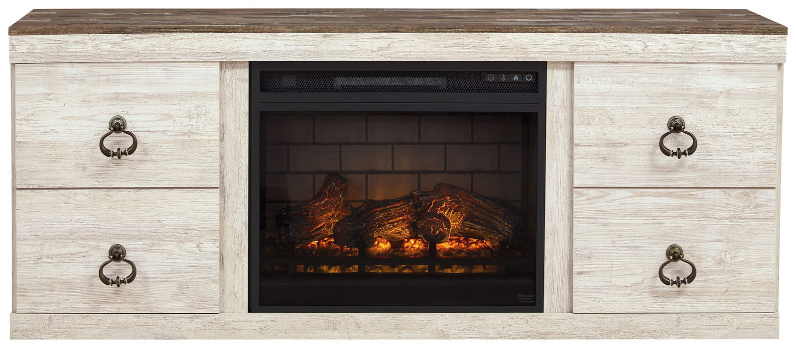 Willowton - 2 Pc. - TV Stand With Faux Firebrick Fireplace Insert - Whitewash - Tallahassee Discount Furniture (FL)