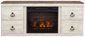 Willowton - 2 Pc. - TV Stand With Faux Firebrick Fireplace Insert - Whitewash - Tallahassee Discount Furniture (FL)