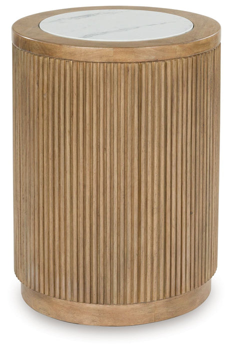 Camdill - Round End Table - Light Brown / White - Tallahassee Discount Furniture (FL)