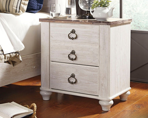 Willowton - Brown / Beige / White - Two Drawer Night Stand - Tallahassee Discount Furniture (FL)