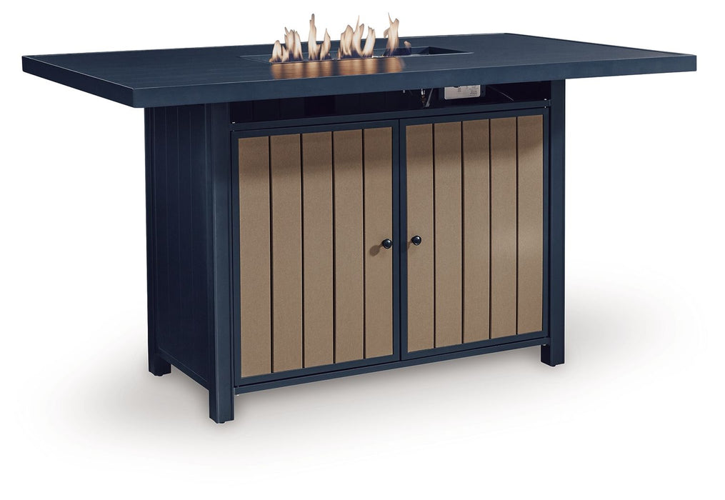 East Beach - Rectangular Bar Table With Fire Pit - Blue - Tallahassee Discount Furniture (FL)