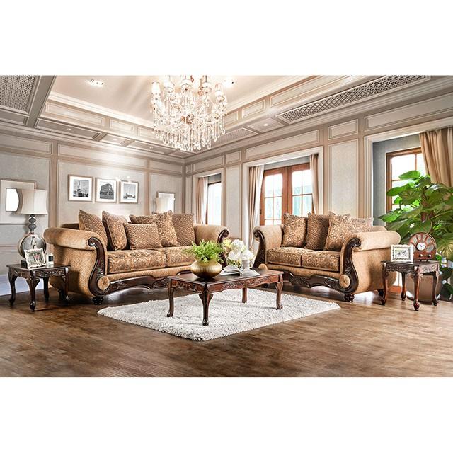 NICANOR Tan/Gold Love Seat - Tallahassee Discount Furniture (FL)