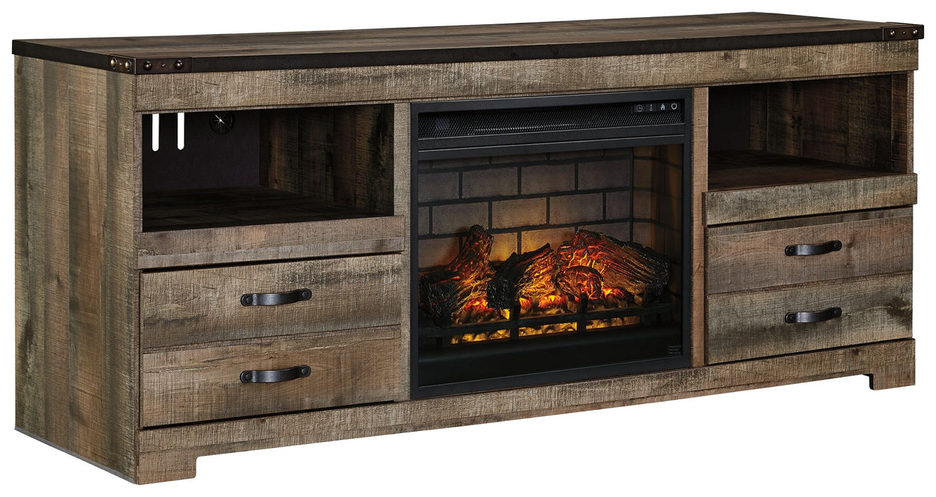 Trinell - 63" TV Stand With Glass/Stone Fireplace Insert - Brown - Tallahassee Discount Furniture (FL)
