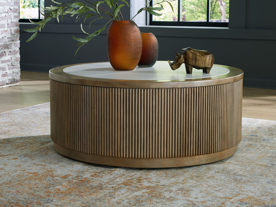 Camdill - Light Brown / White - Round Cocktail Table - Tallahassee Discount Furniture (FL)