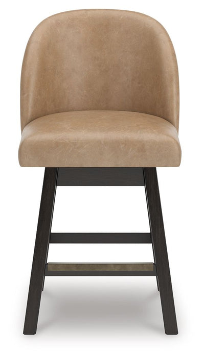 Neymorton - Upholstered Swivel Faux Leather Barstool (Set of 2) - Dark Grayish Brown - Tallahassee Discount Furniture (FL)
