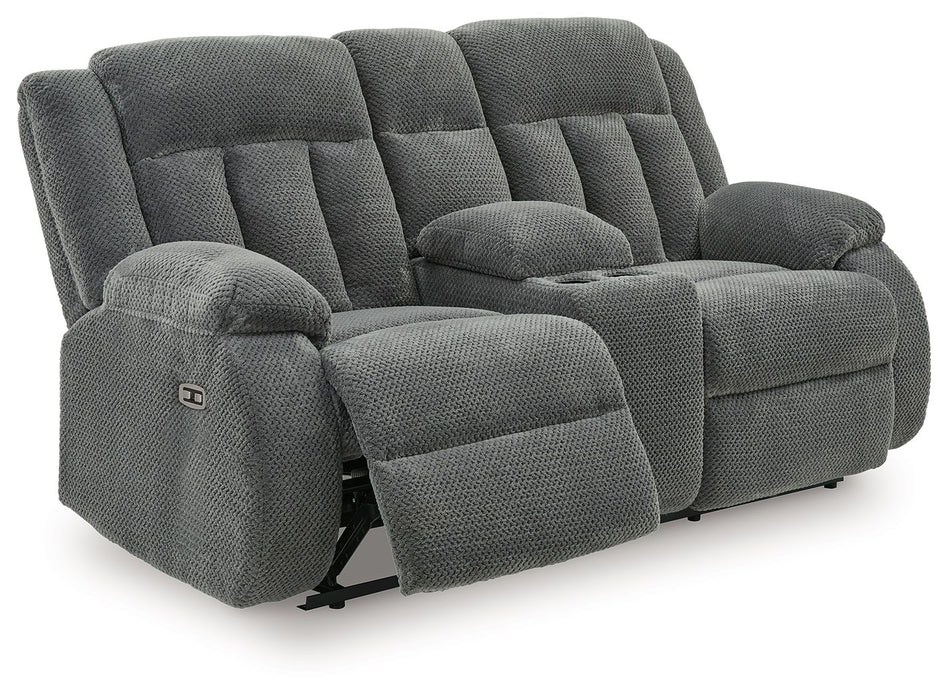 Observation - Double Reclining Power Loveseat With Console - Steel - Tallahassee Discount Furniture (FL)