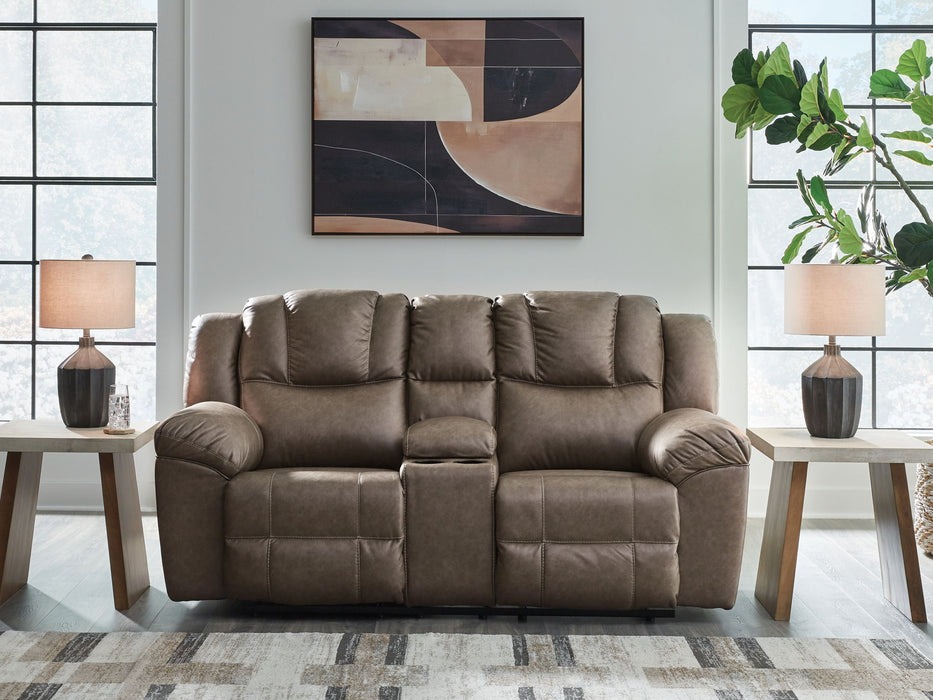 Lowilla - Double Reclining Loveseat With Console - Driftwood - Tallahassee Discount Furniture (FL)