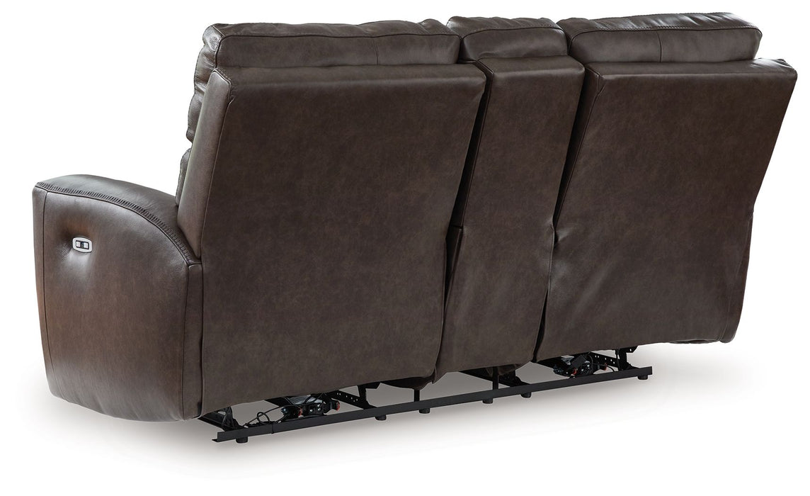 Crossplex - Smoke - Power Recline Loveseat / Console / Adjustable Headrest - Tallahassee Discount Furniture (FL)