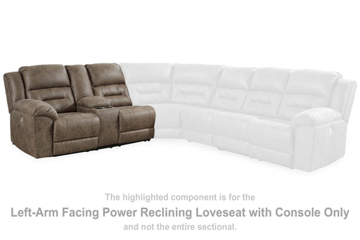 Ravenel - Laf Dbl Reclining Power Loveseat With Console - Faux Leather - Fossil - Tallahassee Discount Furniture (FL)