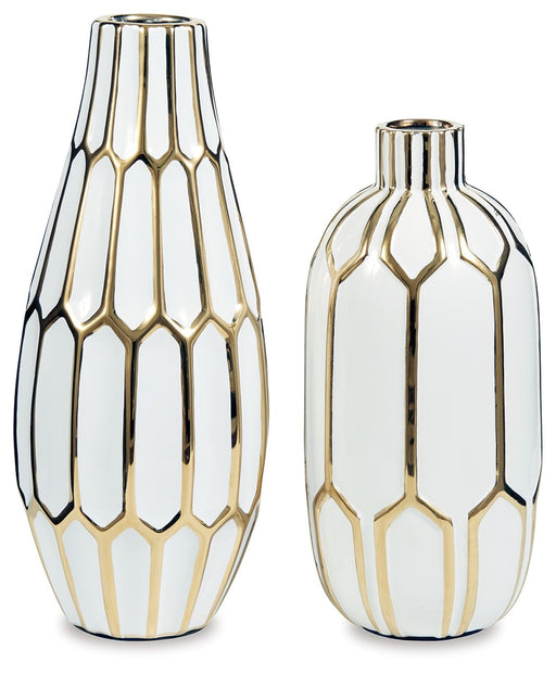Mohsen - Vase Set (Set of 2) - Gold Finish / White - Tallahassee Discount Furniture (FL)
