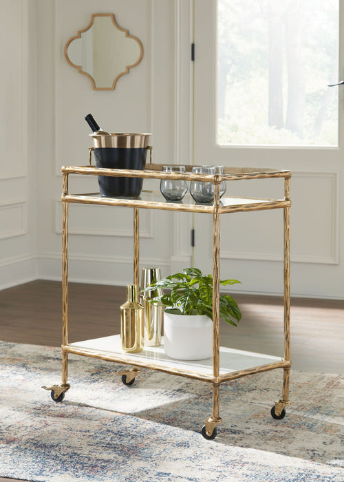 Plattfield - Antique Gold Finish - Bar Cart - Tallahassee Discount Furniture (FL)