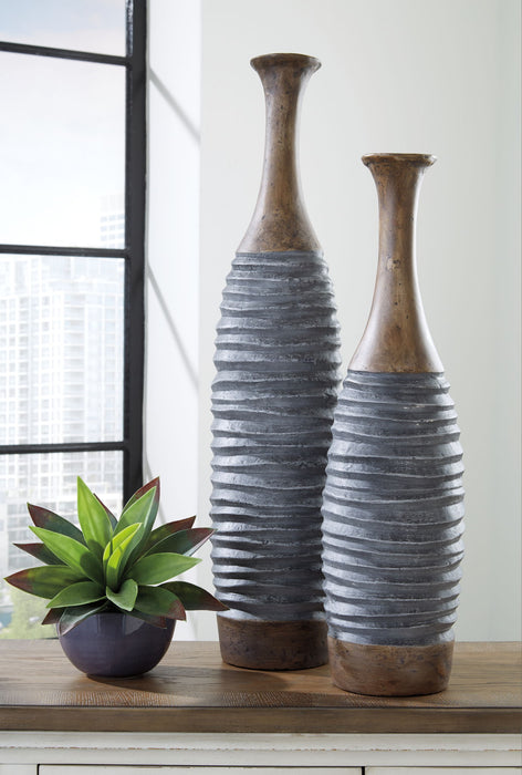 Blayze - Vase Set (Set of 2) - Antique Gray / Brown - Tallahassee Discount Furniture (FL)