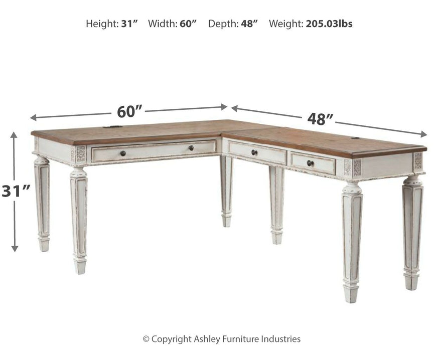 Realyn - Home Office L Shaped Desk - White / Brown - Tallahassee Discount Furniture (FL)