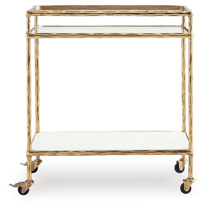 Plattfield - Antique Gold Finish - Bar Cart - Tallahassee Discount Furniture (FL)
