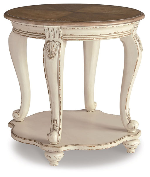 Realyn - Round End Table - White / Brown - Tallahassee Discount Furniture (FL)
