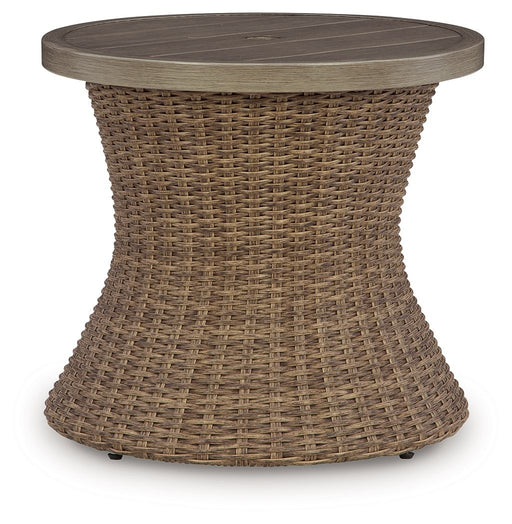 Laguna Heights - Round End Table With Umbrella Option - Beige - Tallahassee Discount Furniture (FL)