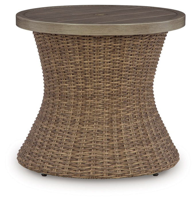 Laguna Heights - Round End Table With Umbrella Option - Beige - Tallahassee Discount Furniture (FL)
