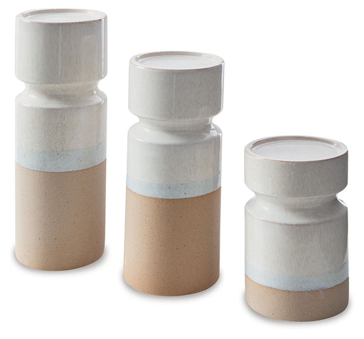 Hurston - Ivory / Brown - Candle Holder Set (Set of 3) - Tallahassee Discount Furniture (FL)