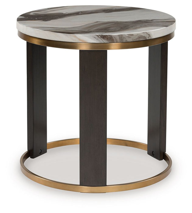 Jazmore - Brown / Brass Finish - Round End Table - Tallahassee Discount Furniture (FL)