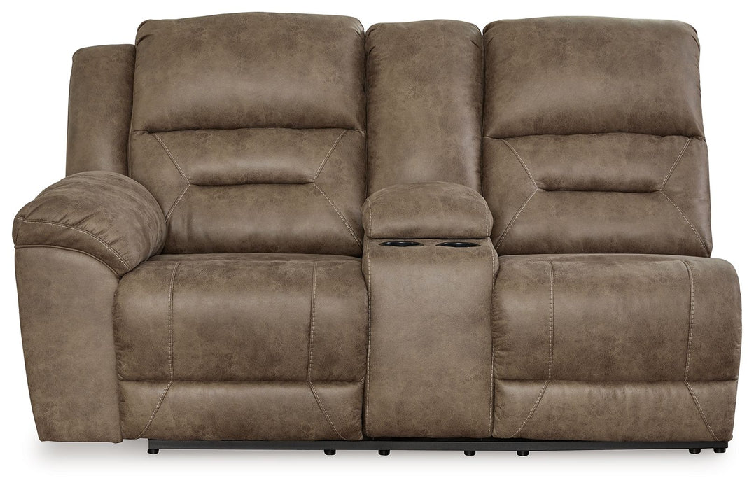 Ravenel - Laf Dbl Reclining Power Loveseat With Console - Faux Leather - Fossil - Tallahassee Discount Furniture (FL)
