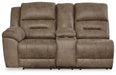 Ravenel - Laf Dbl Reclining Power Loveseat With Console - Faux Leather - Fossil - Tallahassee Discount Furniture (FL)