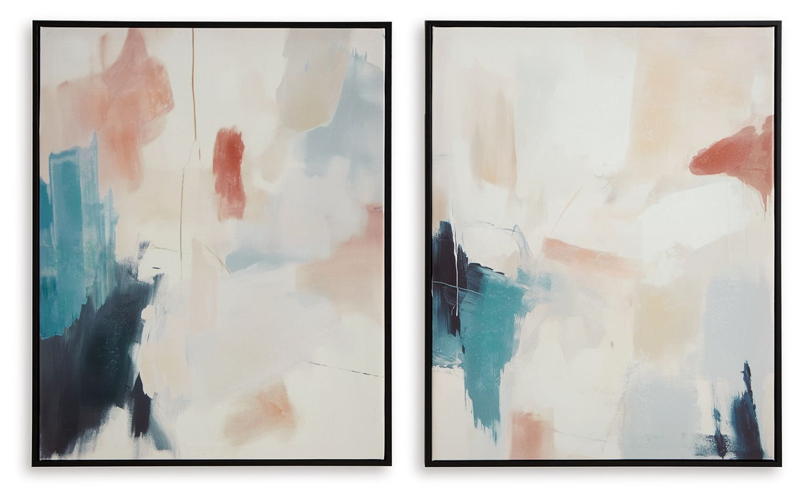 Caldish - Blue / White / Pink - Wall Art Set (Set of 2) - Tallahassee Discount Furniture (FL)