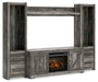 Wynnlow - Entertainment Center - TV Stand With Glass/Stone Fireplace Insert - Gray - Tallahassee Discount Furniture (FL)