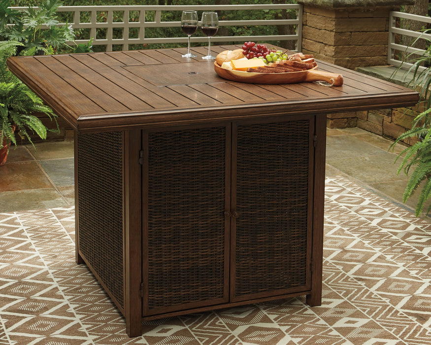 Paradise Trail - Square Bar Table w/Fire Pit - Medium Brown - Tallahassee Discount Furniture (FL)