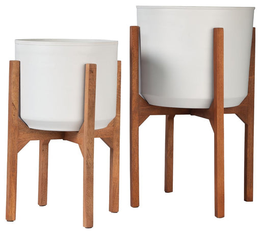 Dorcey - White / Brown - Planter Set (Set of 2) - Tallahassee Discount Furniture (FL)