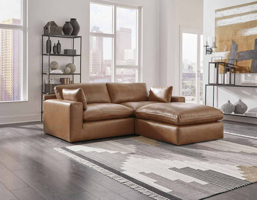 Emilia - 3 Pc. - 2-Piece Sectional Loveseat, Ottoman - Caramel - Tallahassee Discount Furniture (FL)