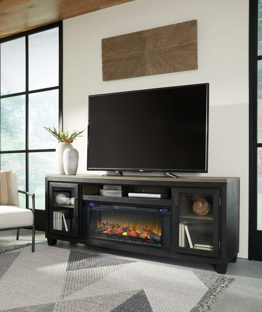 Foyland - Black / Brown - 83" TV Stand With Electric Infrared Fireplace Insert - Tallahassee Discount Furniture (FL)