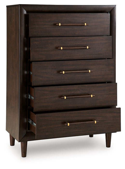 Dantenton - Five Drawer Chest - Merlot - Tallahassee Discount Furniture (FL)