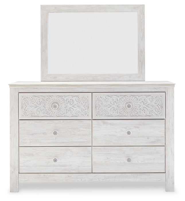 Paxberry - Dresser, Mirror - Medallion Drawer Pulls - Whitewash - Tallahassee Discount Furniture (FL)