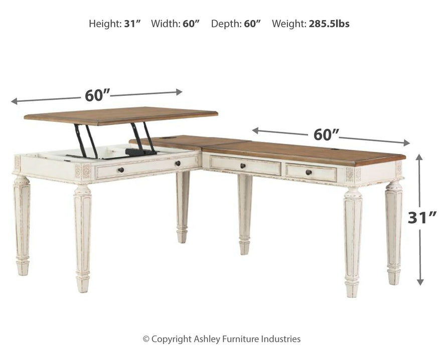 Realyn - L Shaped Desk With Lift Top - White / Brown - Tallahassee Discount Furniture (FL)