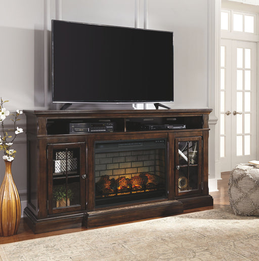 Roddinton - Dark Brown - 2 Pc. - 74" TV Stand with Electric Infrared Fireplace Insert - Tallahassee Discount Furniture (FL)