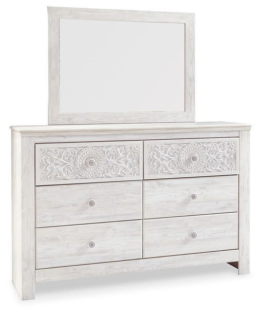 Paxberry - Dresser, Mirror - Medallion Drawer Pulls - Whitewash - Tallahassee Discount Furniture (FL)