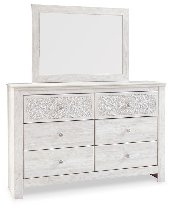 Paxberry - Dresser, Mirror - Medallion Drawer Pulls - Whitewash - Tallahassee Discount Furniture (FL)