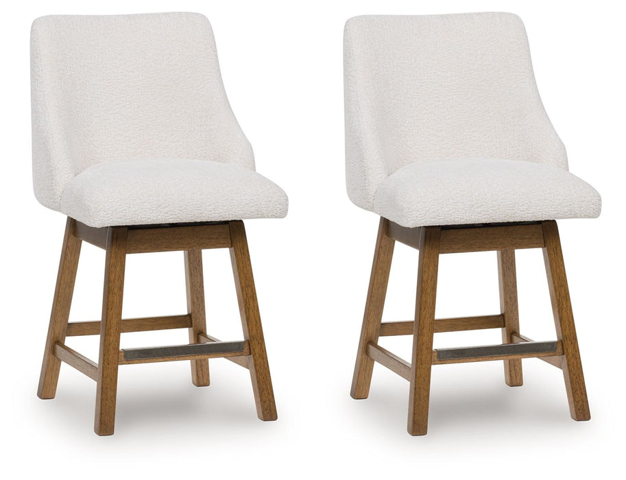 Cabalynn - Oatmeal / Light Brown - Upholstered Swivel Barstool (Set of 2) - Tallahassee Discount Furniture (FL)