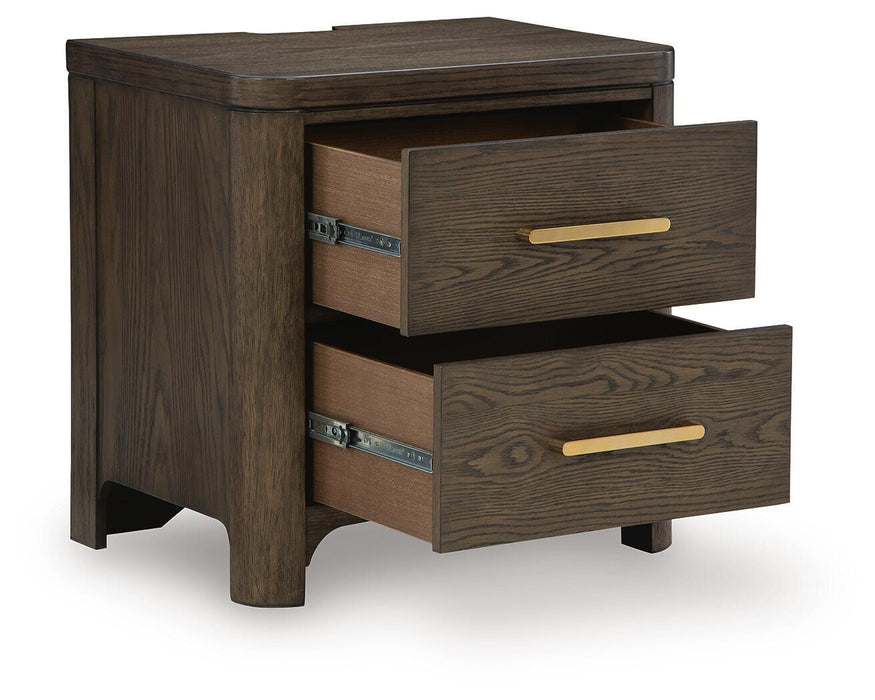 Radkin - Two Drawer Night Stand - Burnished Brown