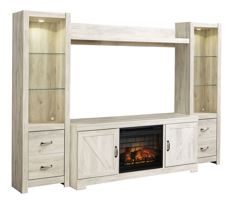 Bellaby - Entertainment Center - TV Stand With Faux Firebrick Fireplace Insert - Whitewash - Tallahassee Discount Furniture (FL)