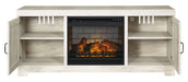 Bellaby - Whitewash - 63" TV Stand With Faux Firebrick Fireplace Insert - Tallahassee Discount Furniture (FL)
