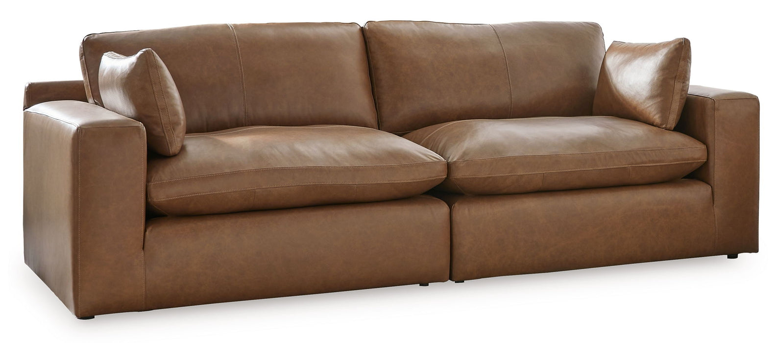 Emilia - 3 Pc. - 2-Piece Sectional Loveseat, Ottoman - Caramel - Tallahassee Discount Furniture (FL)