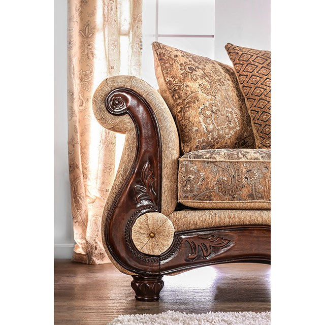 NICANOR Tan/Gold Love Seat - Tallahassee Discount Furniture (FL)